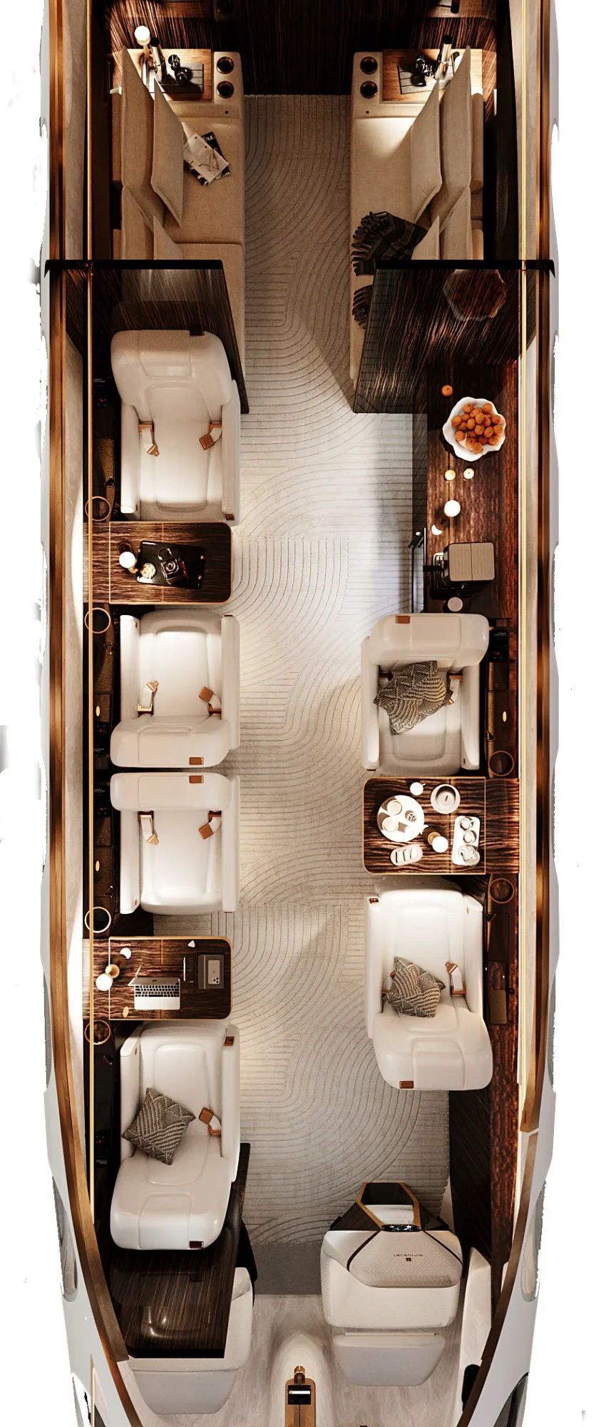 Business jet cabin layout, top view