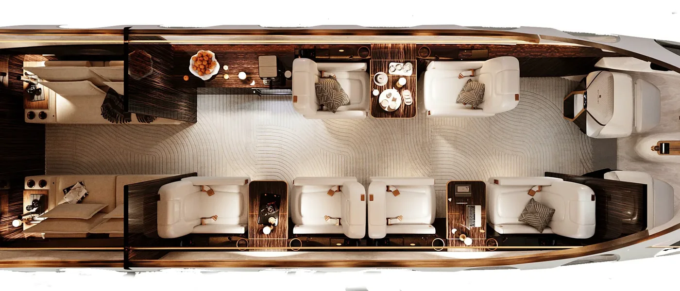 Business jet cabin layout, top view