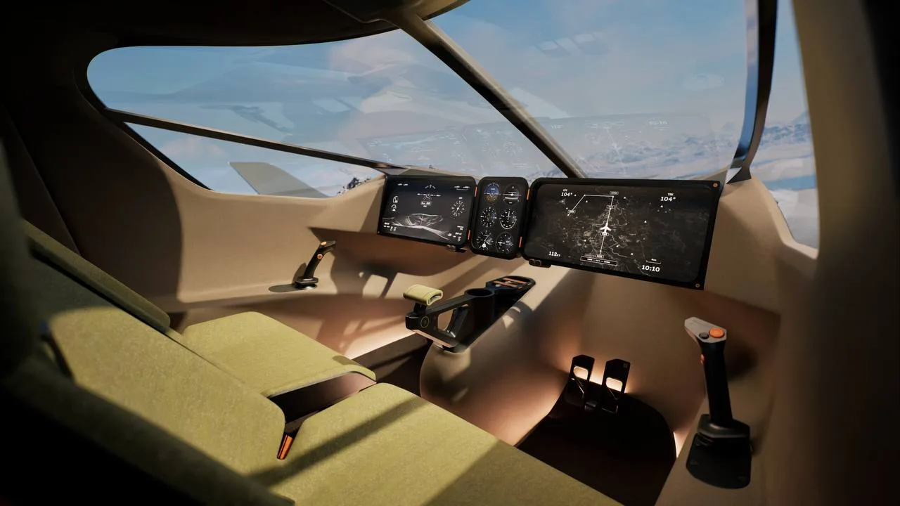 Cockpit with olive seats and instrument panel