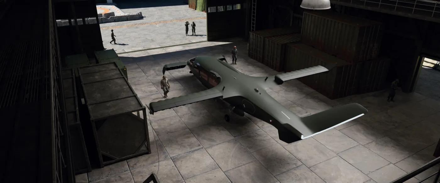 Olive eVTOL in a hangar, top view