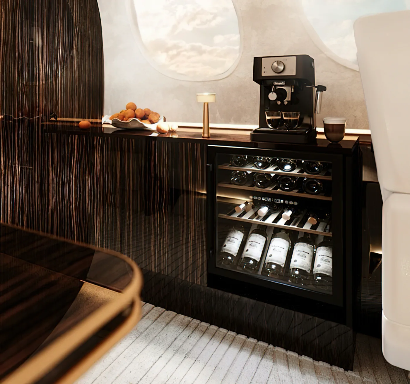 Mini bar with wine cabinet and wood finish