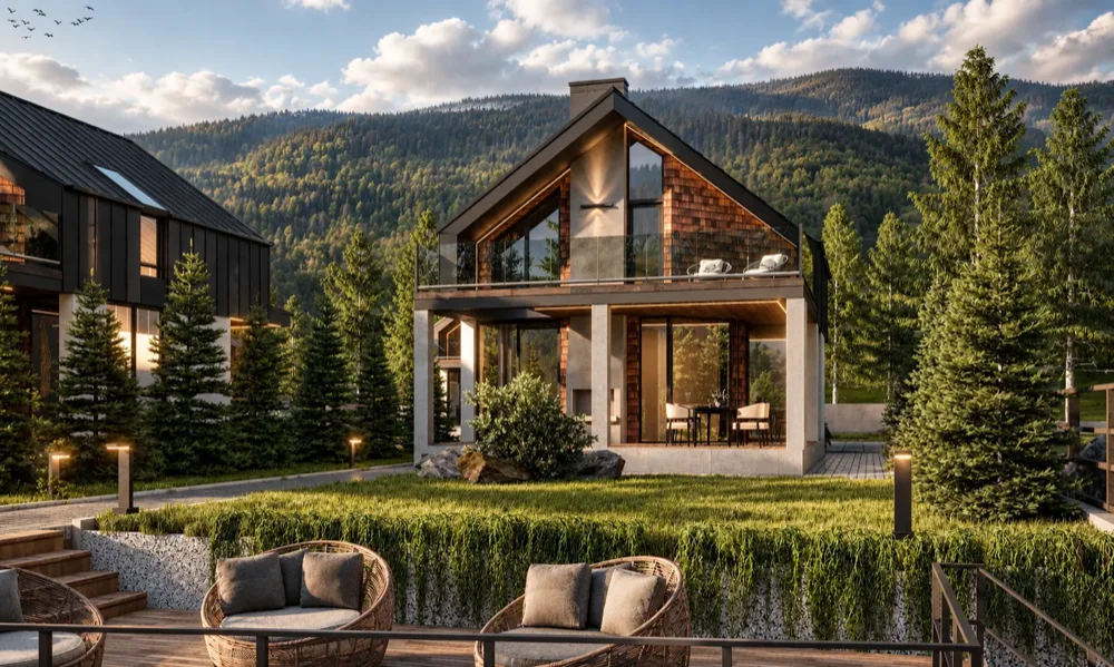 Mountain house with panoramic windows and a terrace