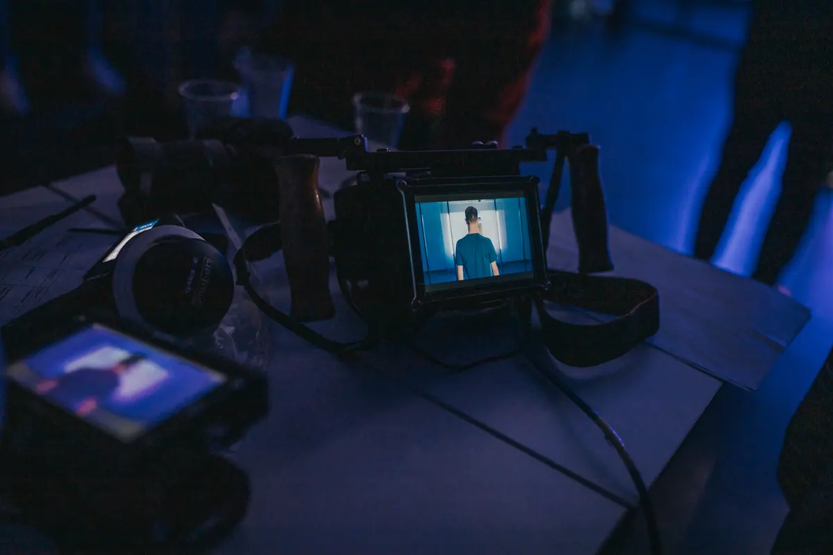 Camera and monitors at a night shoot