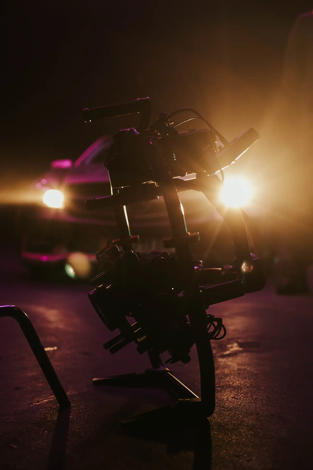 Stabilized camera rig under practical light